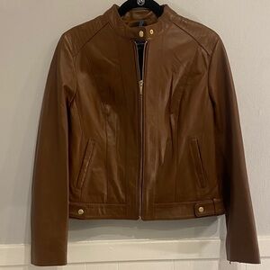 Cole Haan Chestnut Brown Leather Zip Jacket medium size NEW